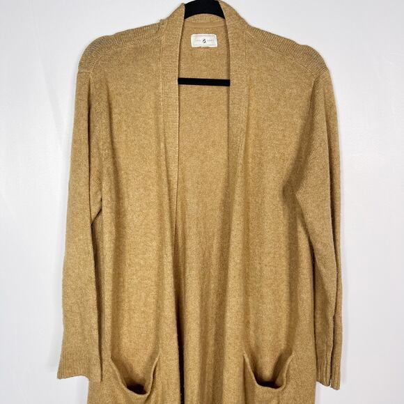 Lou & Grey Small S Camel Tan Wool Blend Long Length Open Front Cardigan Sweater - Picture 3 of 8